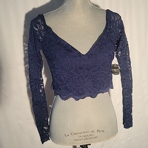 Jodi Kristopher Royal Blue Sequin Lace Long Sleeve Top, Size: 13 (junior)